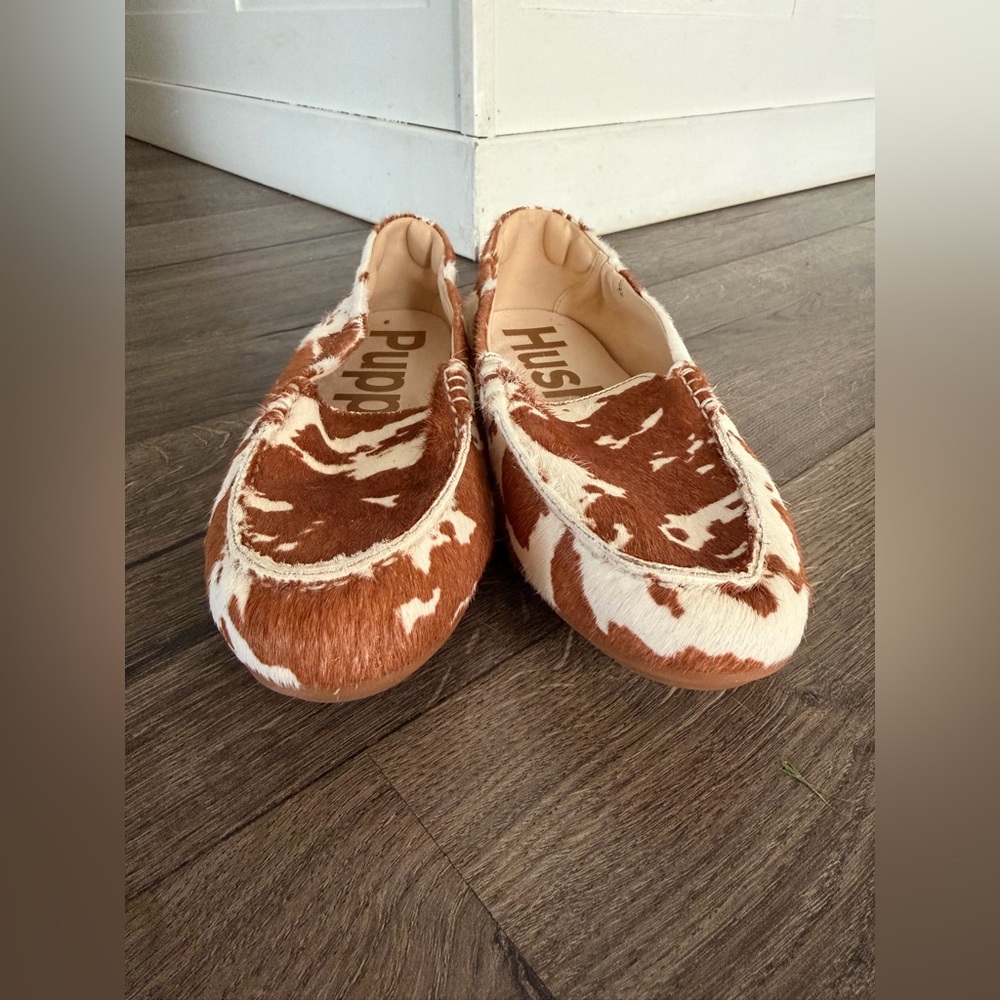 Hush Puppies Brown and White Cowprint Loafers - Picture 3 of 12